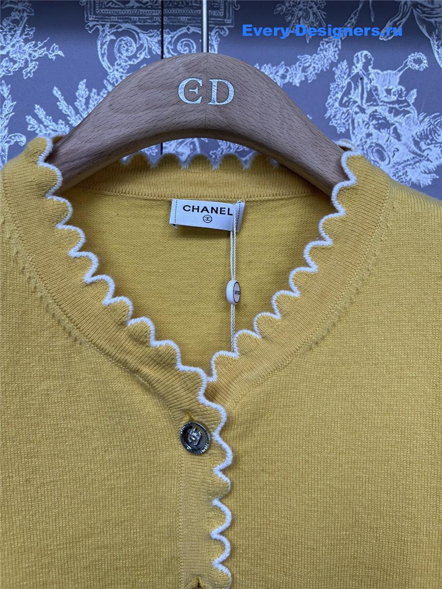 Ch**el lace patchwork knitted cardigan in yellow