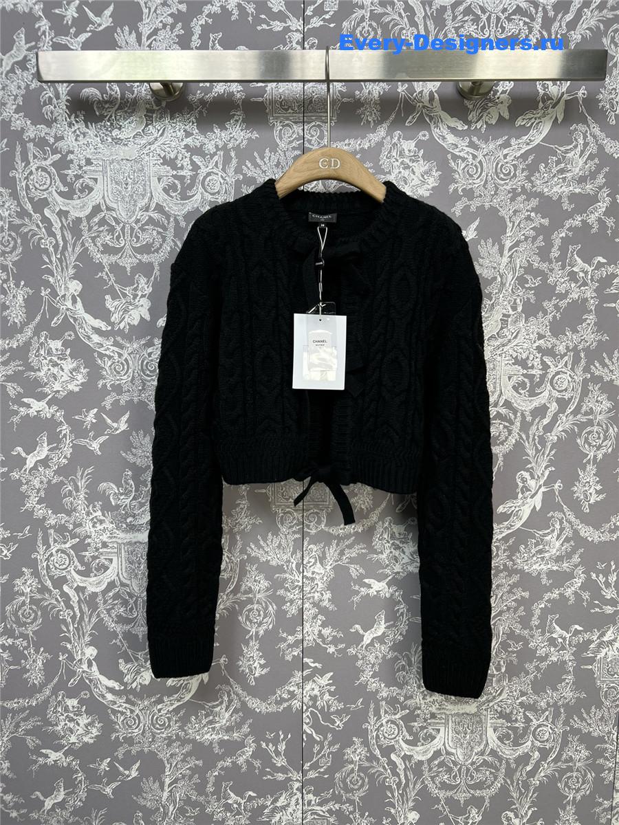 Ch**el patchwork knitted short cardigan in black