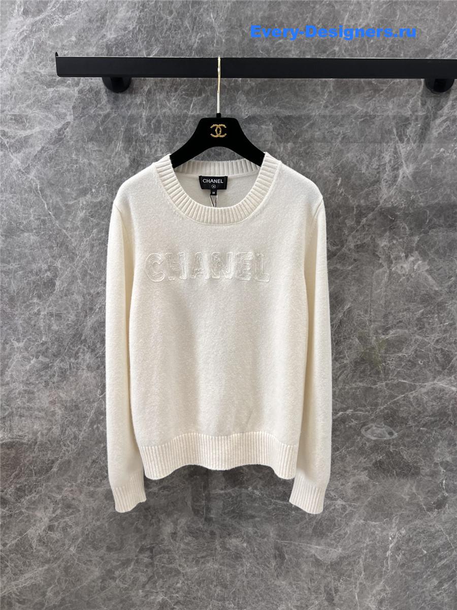 Ch**el wool knitted lettering crew neck sweater set