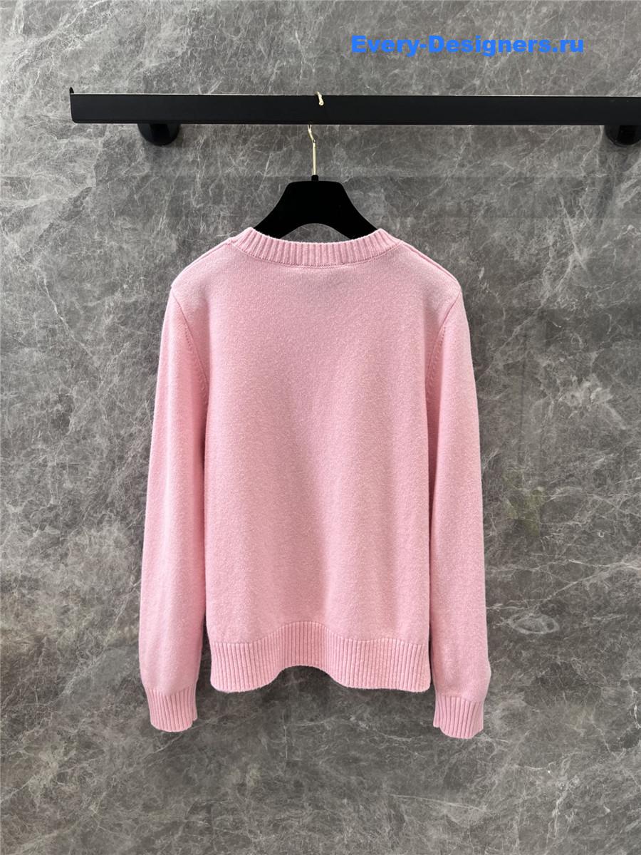 Ch**el wool knitted lettering crew neck sweater set in pink