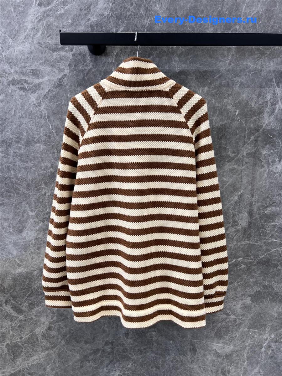 Ce1i*e striped stand collar wool coat