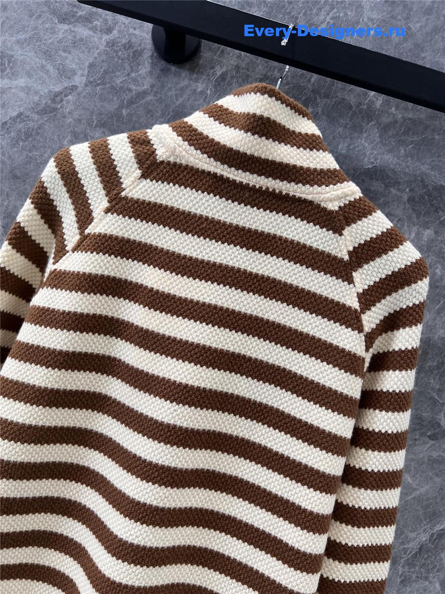 Ce1i*e striped stand collar wool coat