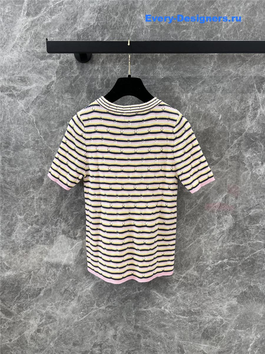 Ch**el logo striped crew neck knit top
