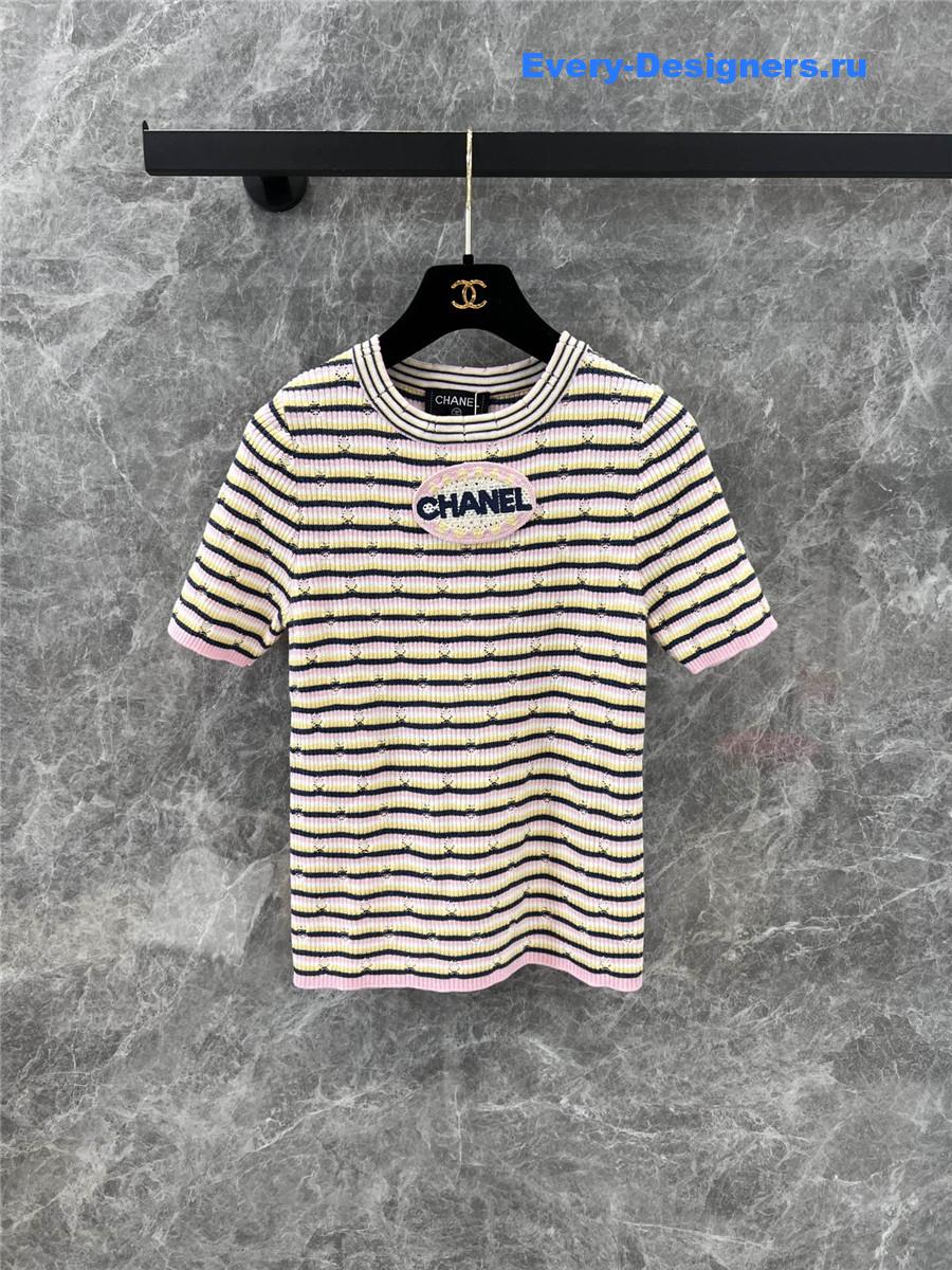 Ch**el logo striped crew neck knit top