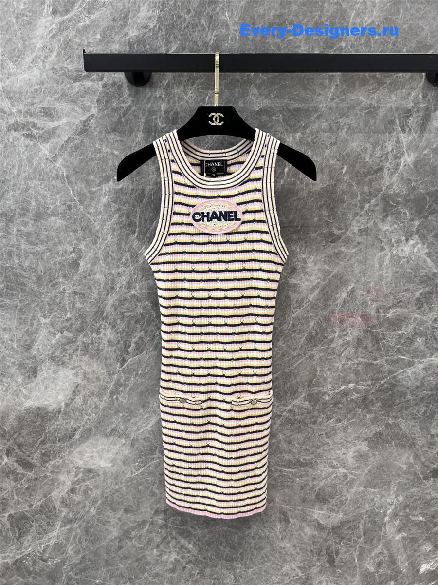 Ch**el logo striped knitted vest dress