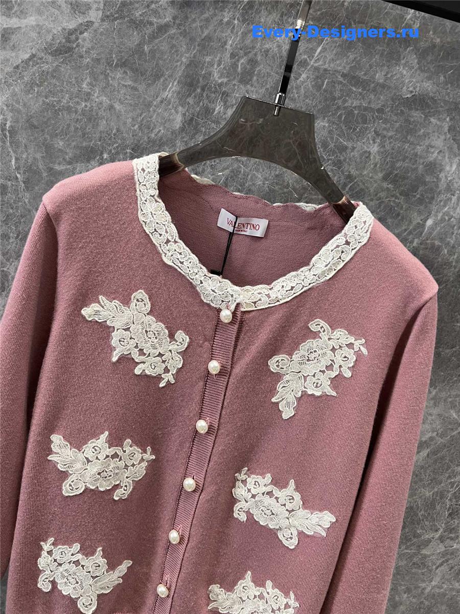 Va1e*ntin0 garavani lace-trim cardigan in pink