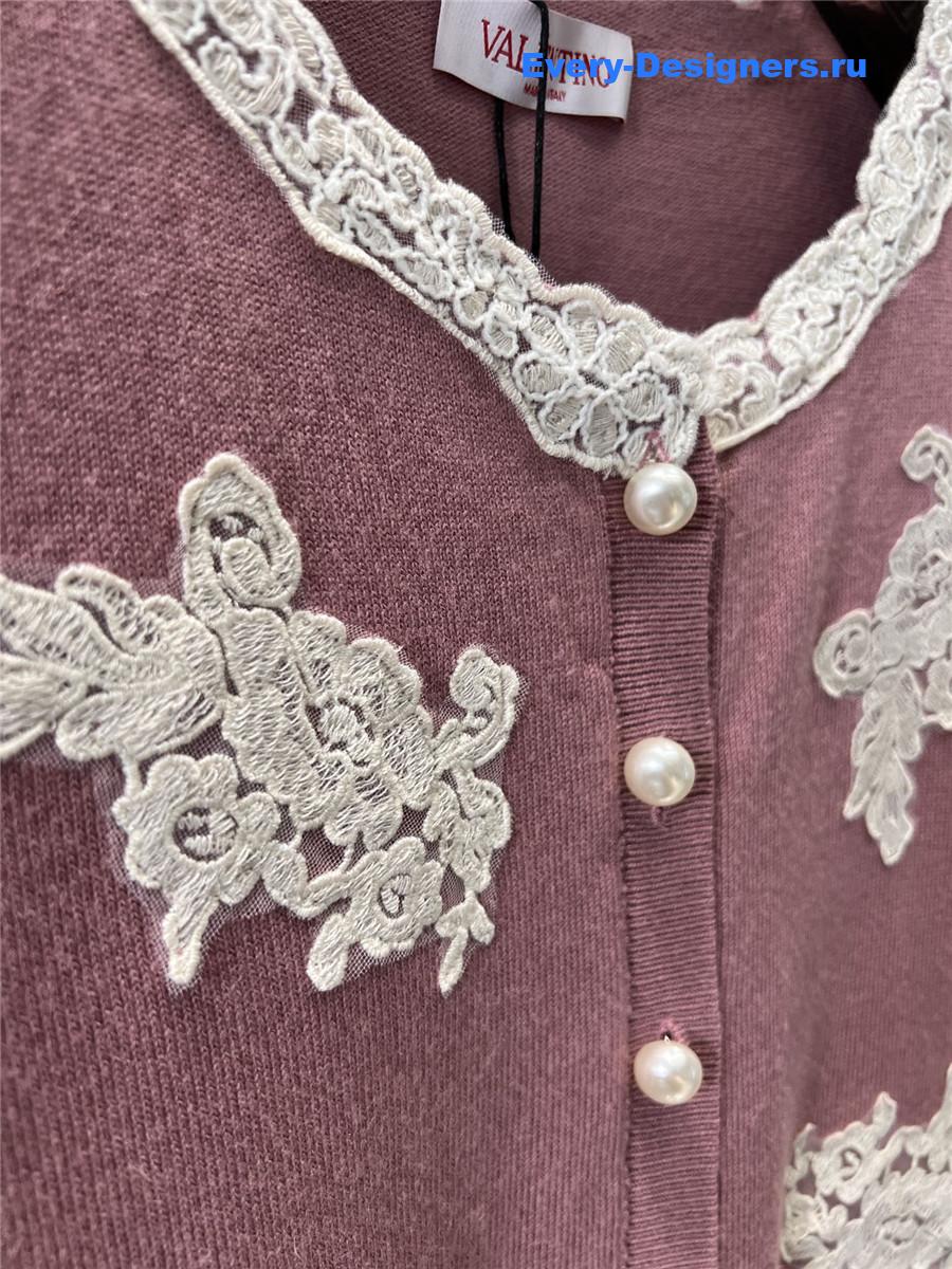 Va1e*ntin0 garavani lace-trim cardigan in pink