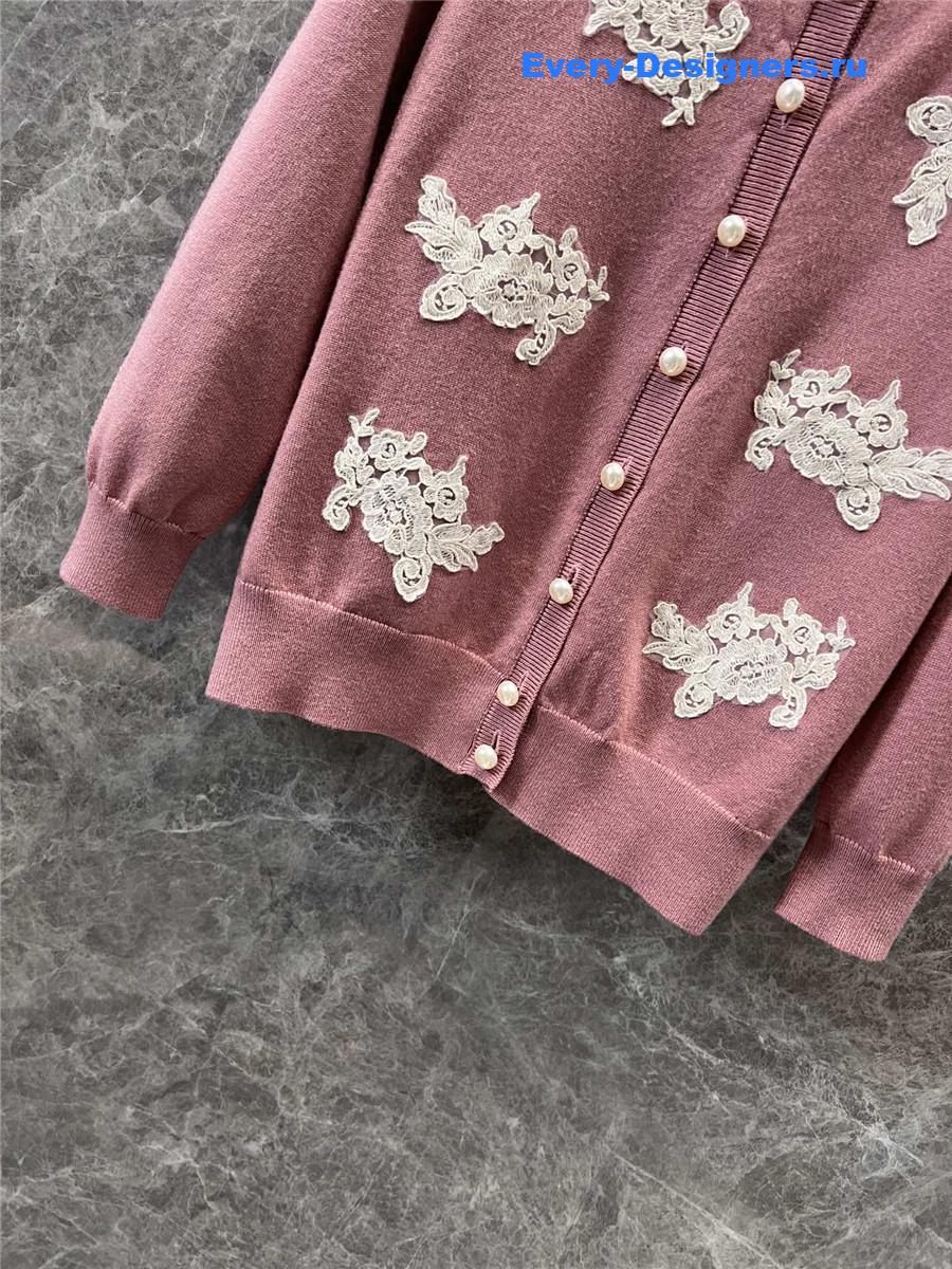 Va1e*ntin0 garavani lace-trim cardigan in pink