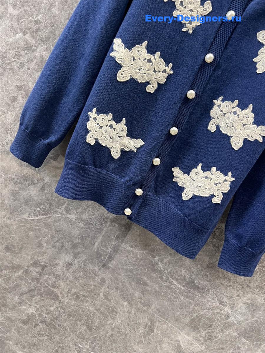 Va1e*ntin0 garavani lace-trim cardigan in blue