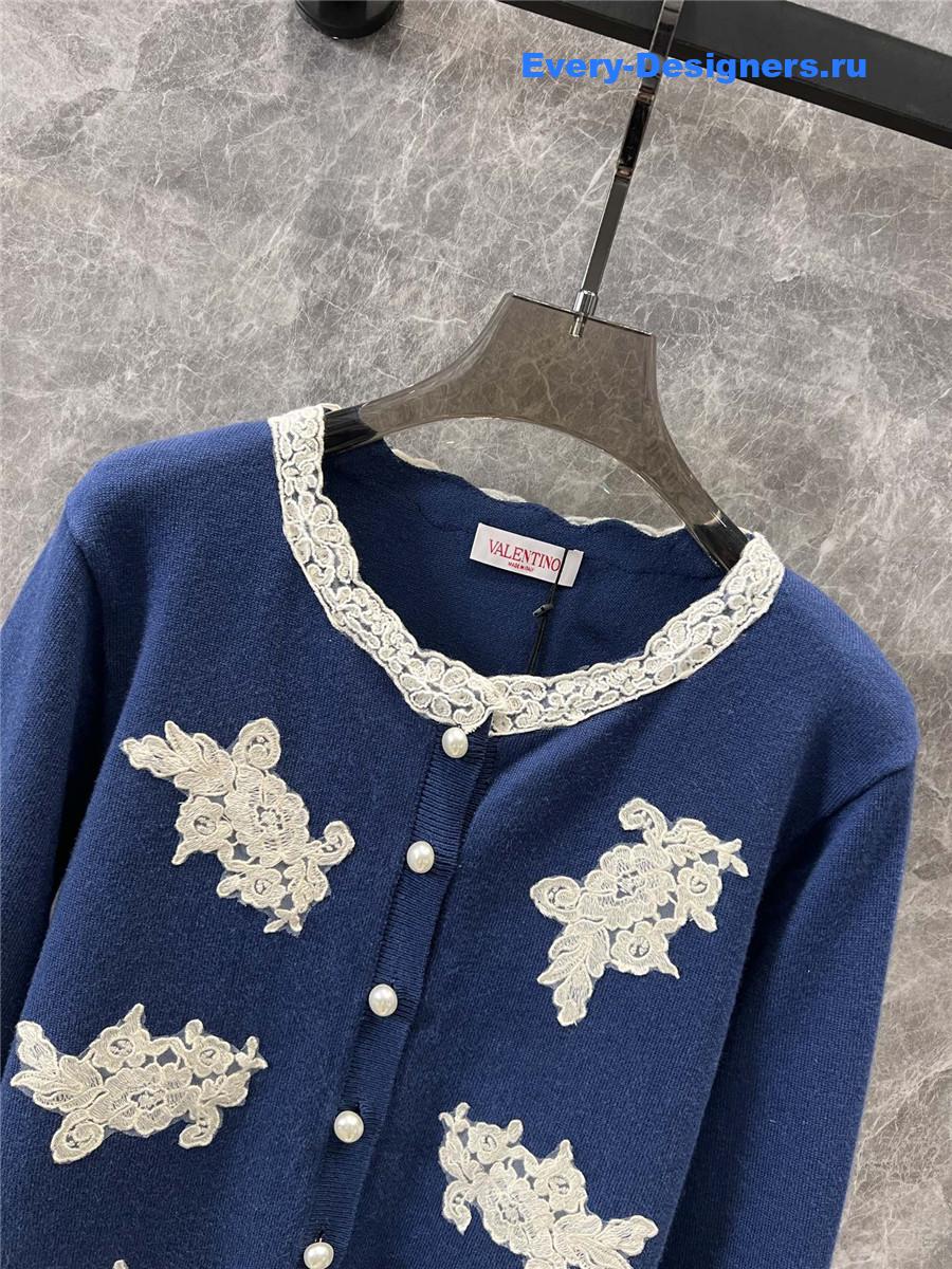 Va1e*ntin0 garavani lace-trim cardigan in blue