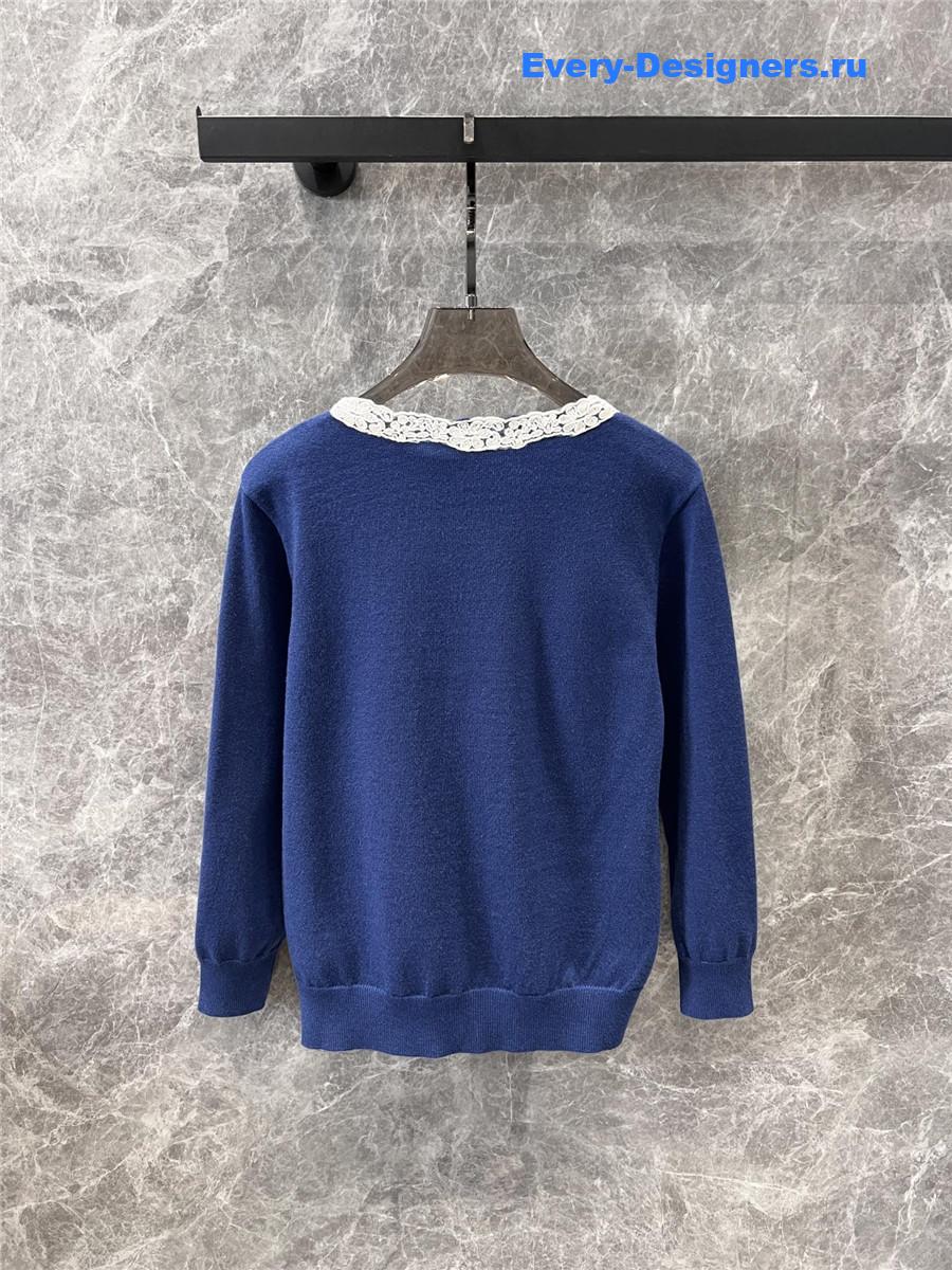 Va1e*ntin0 garavani lace-trim cardigan in blue