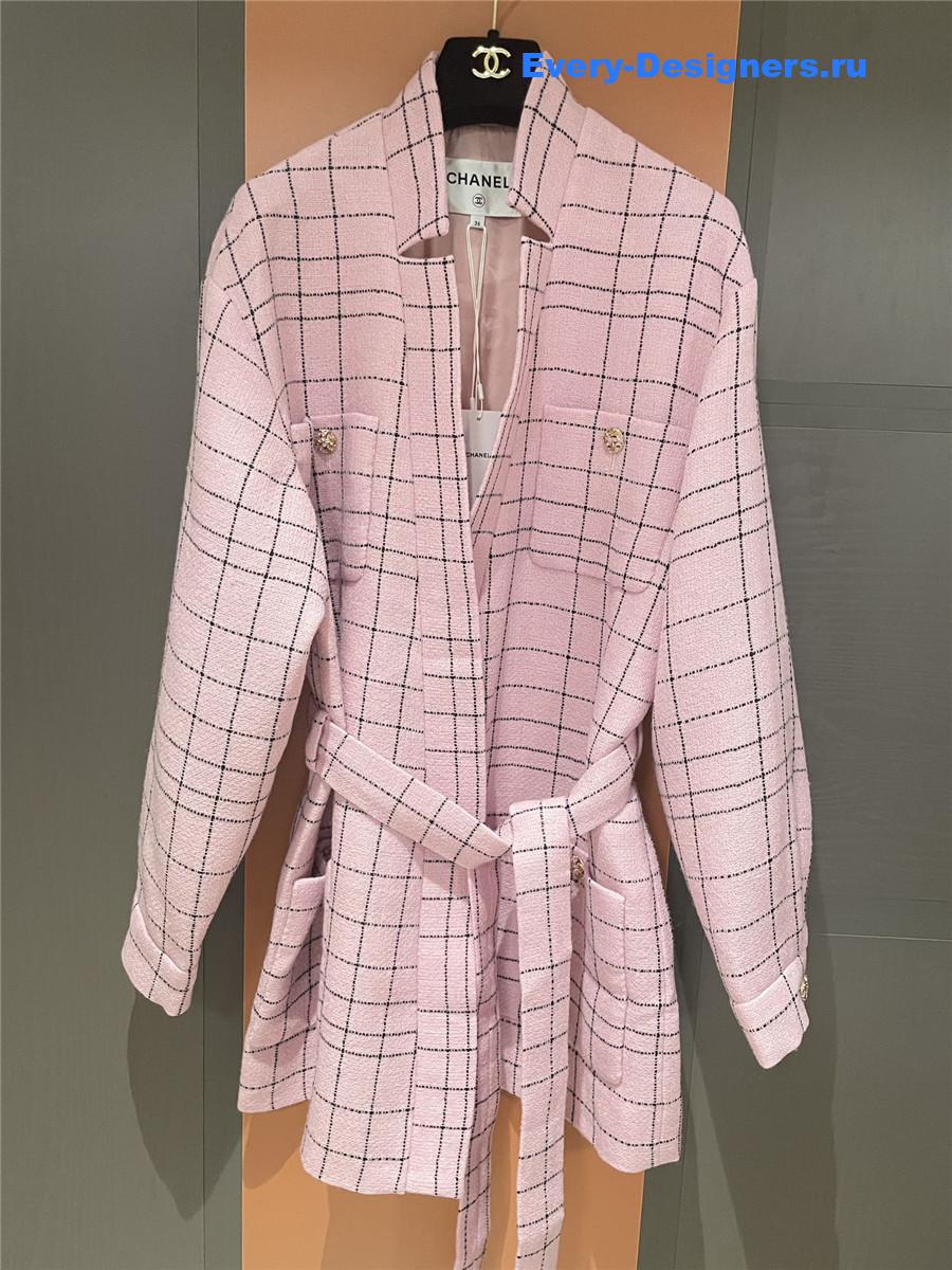 Ch**el pink check wool twill jacket