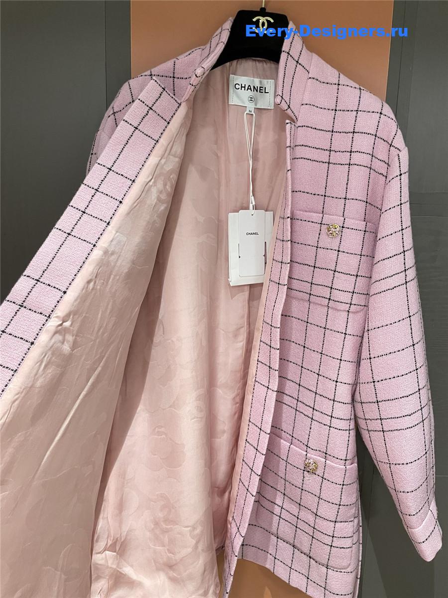 Ch**el pink check wool twill jacket