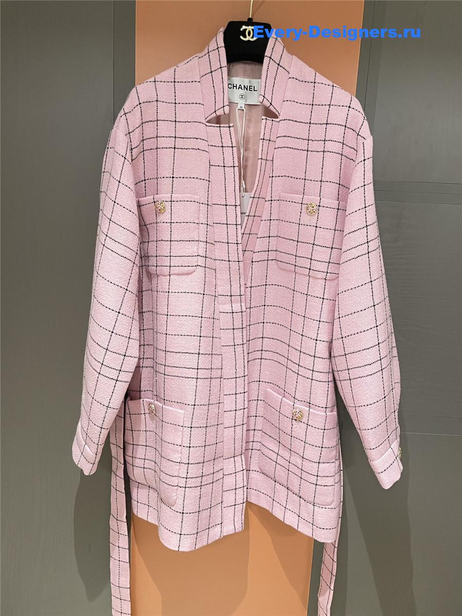 Ch**el pink check wool twill jacket