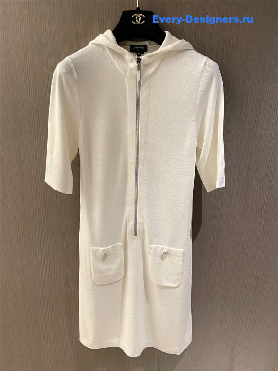 Ch**el zip hooded dress white