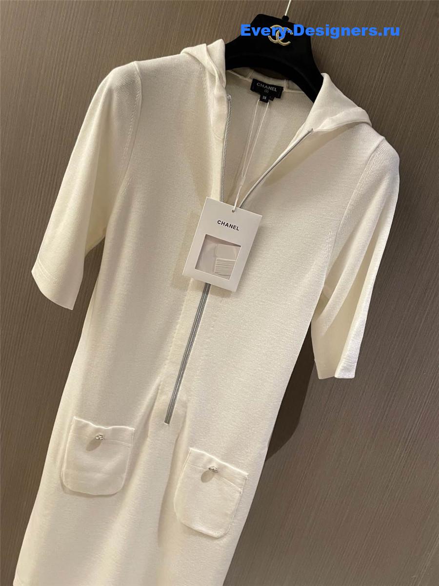 Ch**el zip hooded dress white