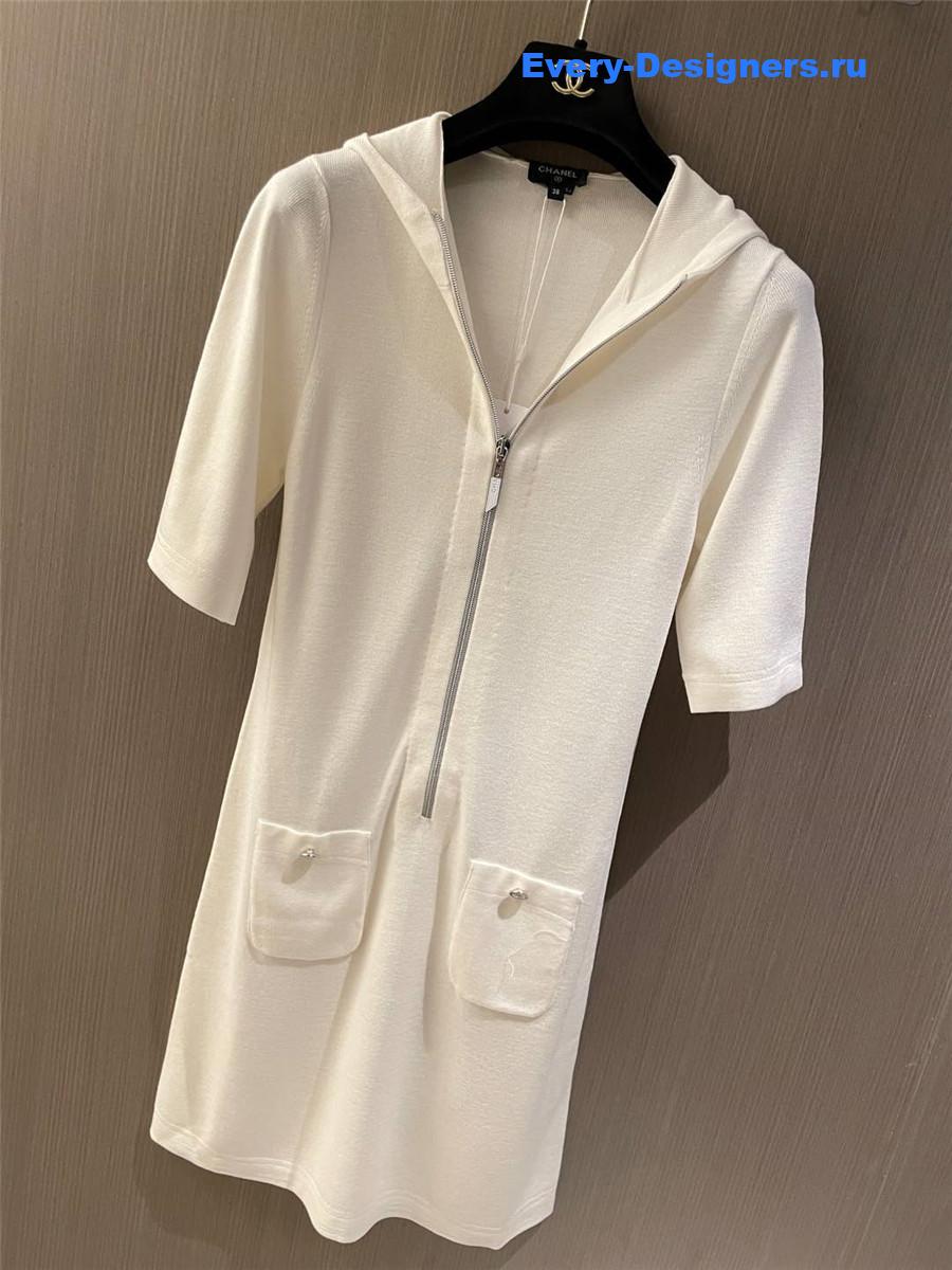 Ch**el zip hooded dress white