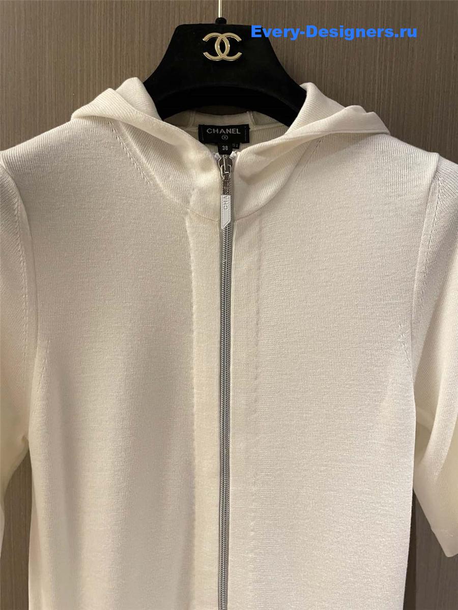 Ch**el zip hooded dress white