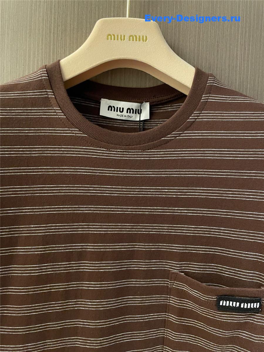 Miu Miu Striped T-shirt Brown