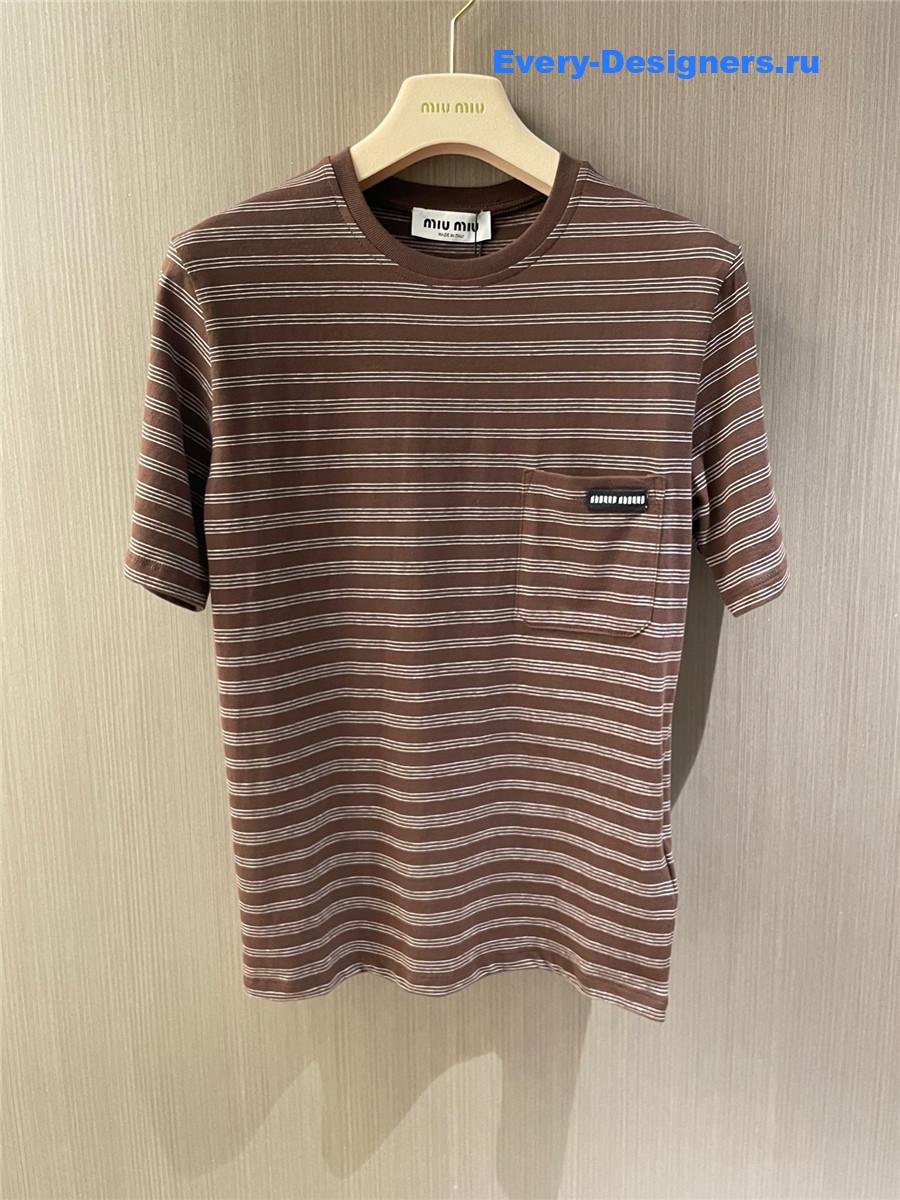 Miu Miu Striped T-shirt Brown