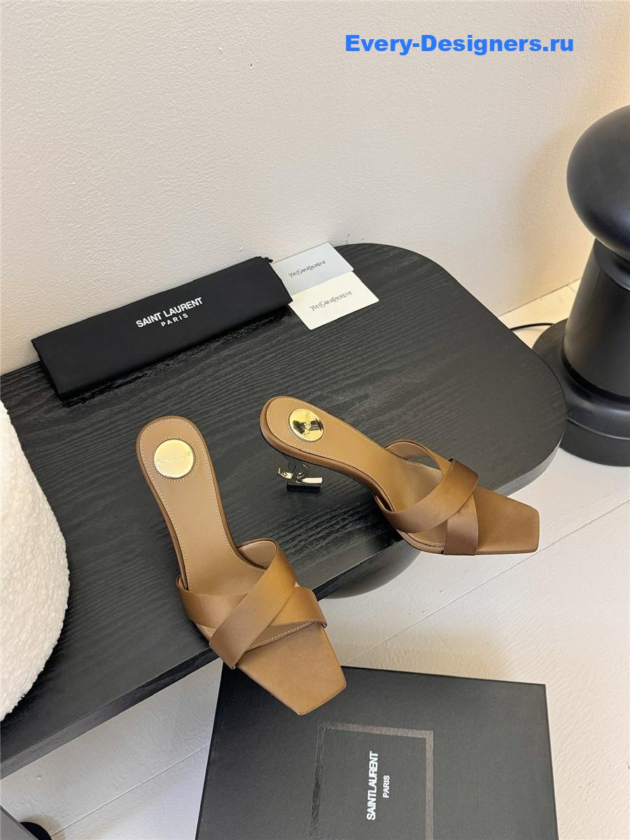 Sa1nt Lau*nt opyum logo-heel satin slide sandals