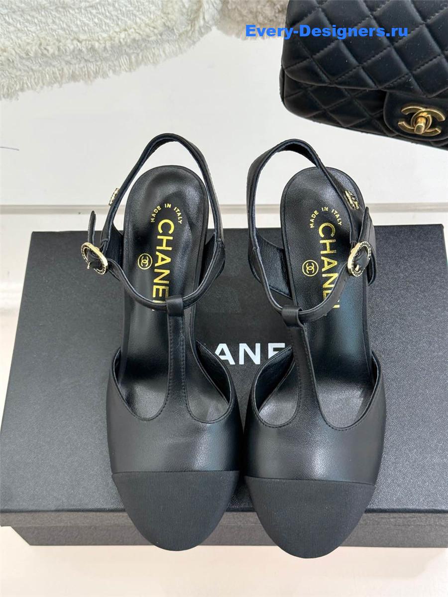 Ch**el t-strap lambskin high heel sandals