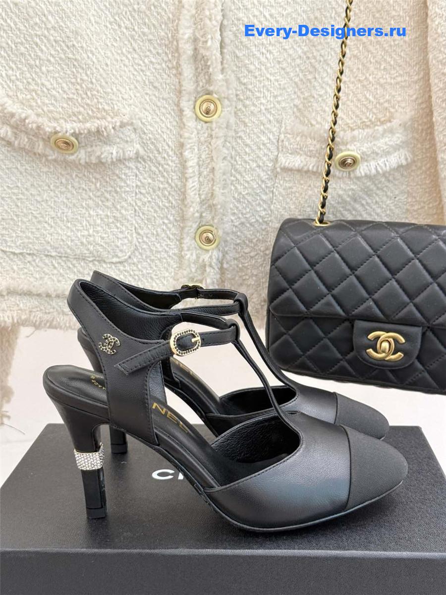 Ch**el t-strap lambskin high heel sandals