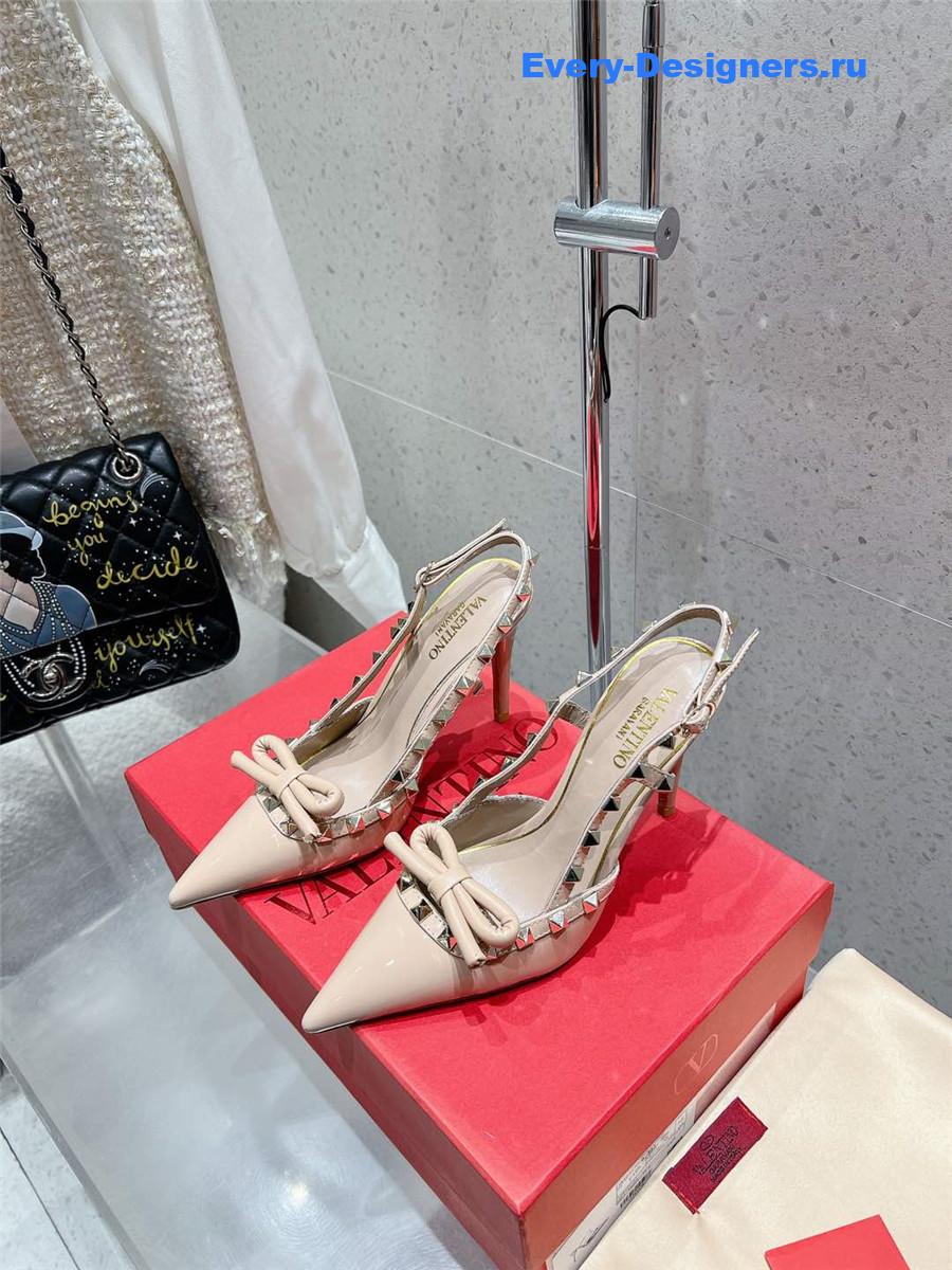 Va1e*ntin0 rockstud bow patent leather pink slingback pump