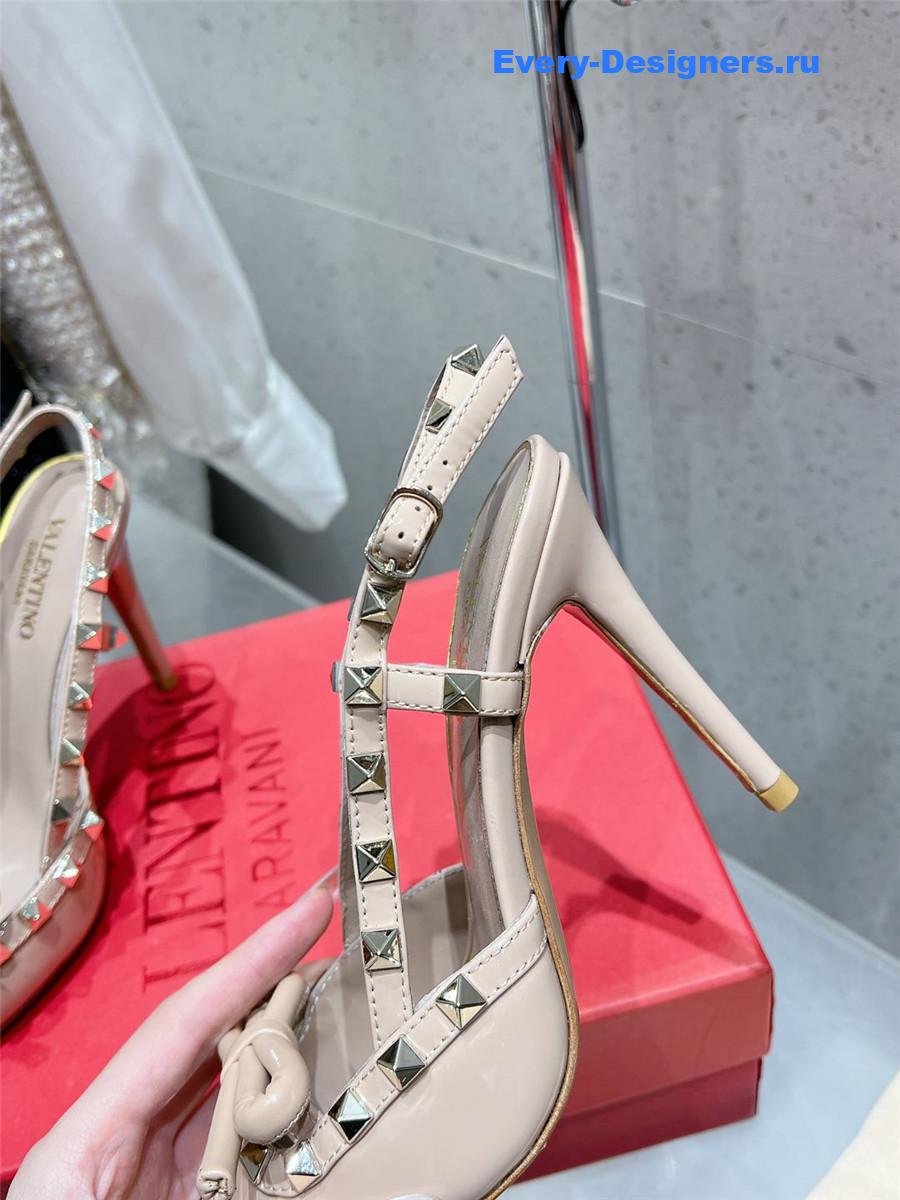 Va1e*ntin0 rockstud bow patent leather pink slingback pump