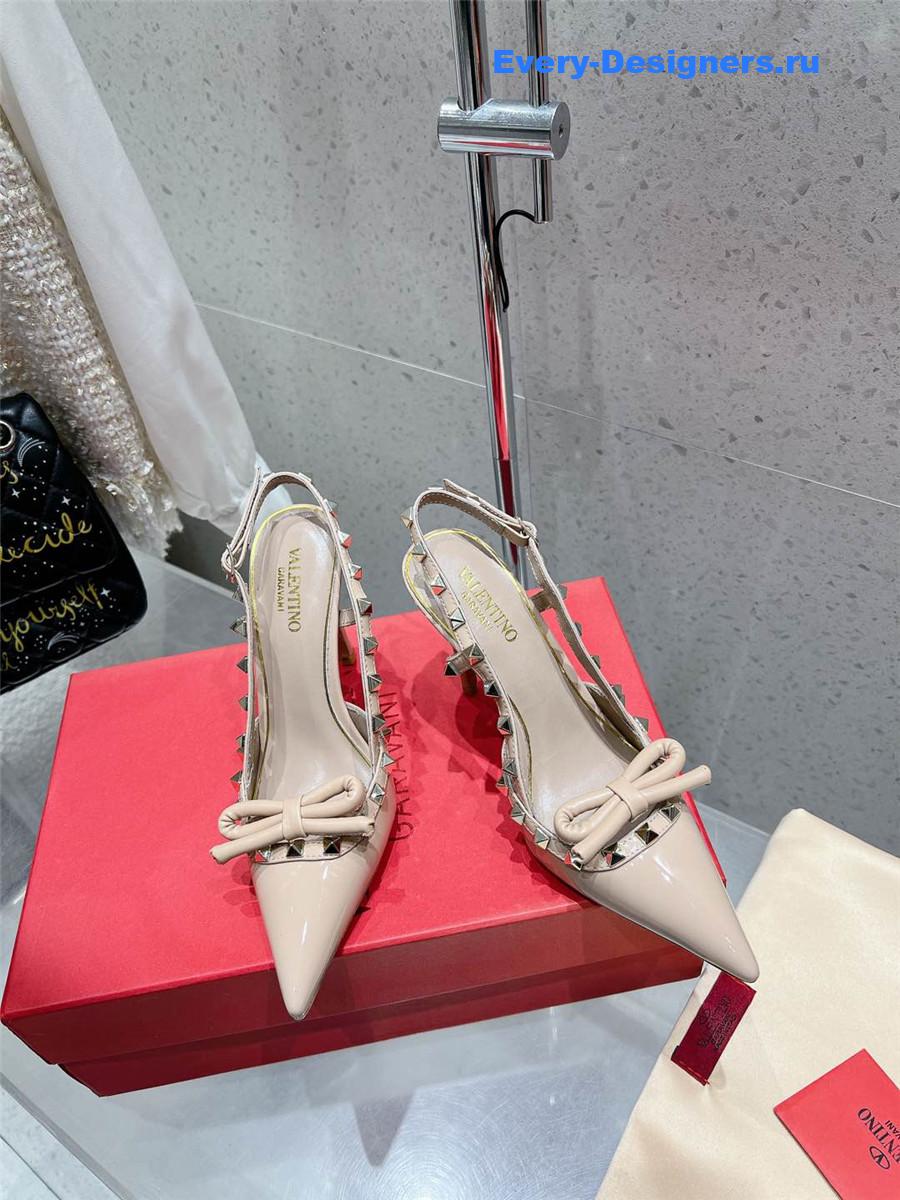 Va1e*ntin0 rockstud bow patent leather pink slingback pump