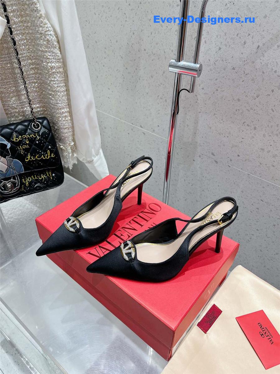 Va1e*ntin0 garavani vlogo satin slingback pumps black