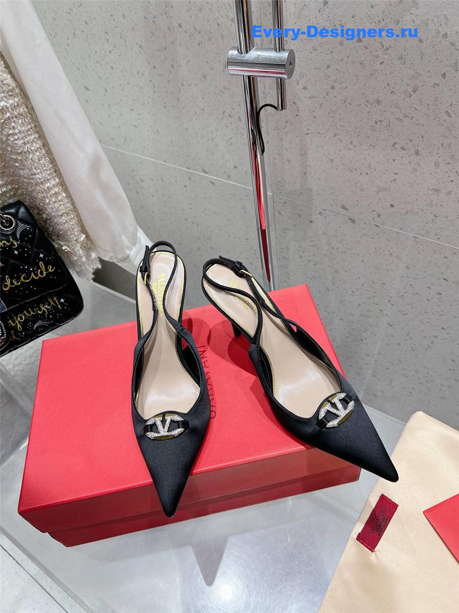 Va1e*ntin0 garavani vlogo satin slingback pumps black