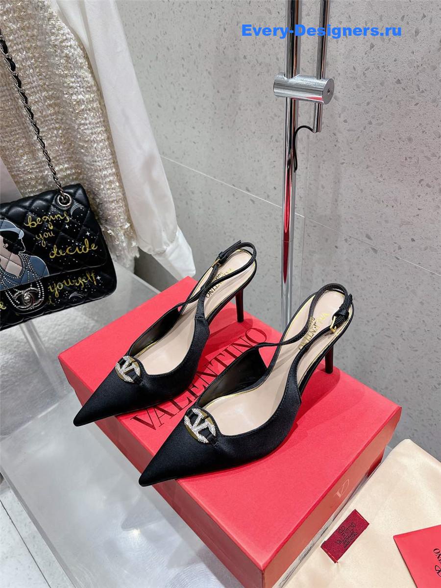 Va1e*ntin0 garavani vlogo satin slingback pumps black