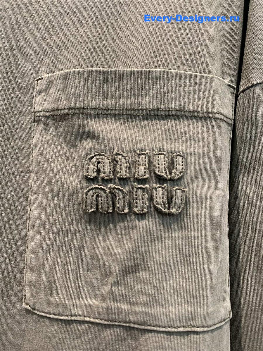 Miu Miu Logo Green Long Sleeve Top