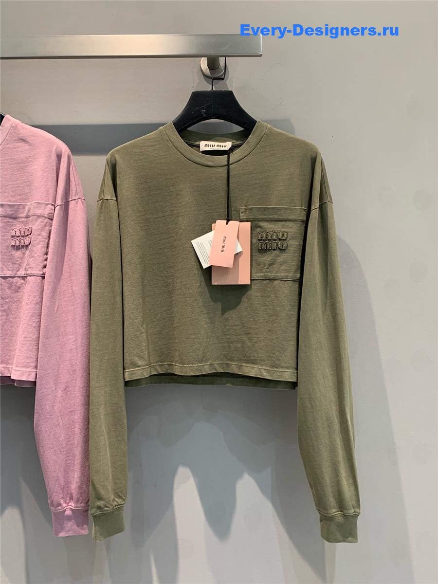 Miu Miu Logo Green Long Sleeve Top