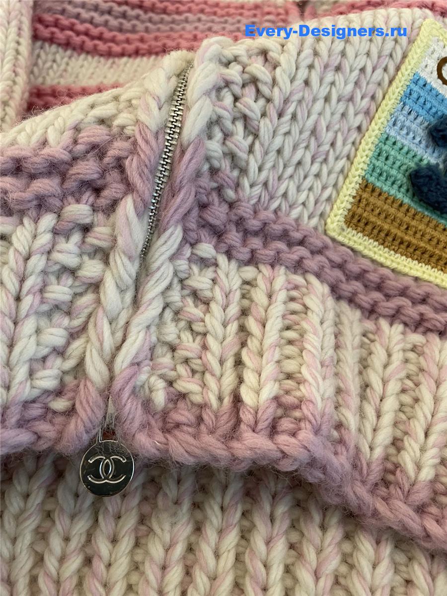 Ch**el women striped contrast knit cardigan in pink