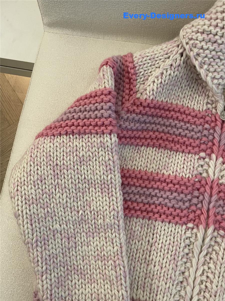Ch**el women striped contrast knit cardigan in pink
