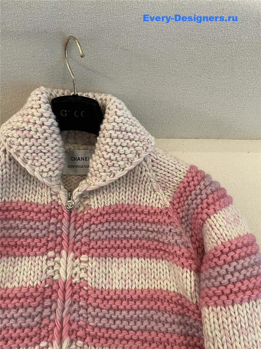 Ch**el women striped contrast knit cardigan in pink