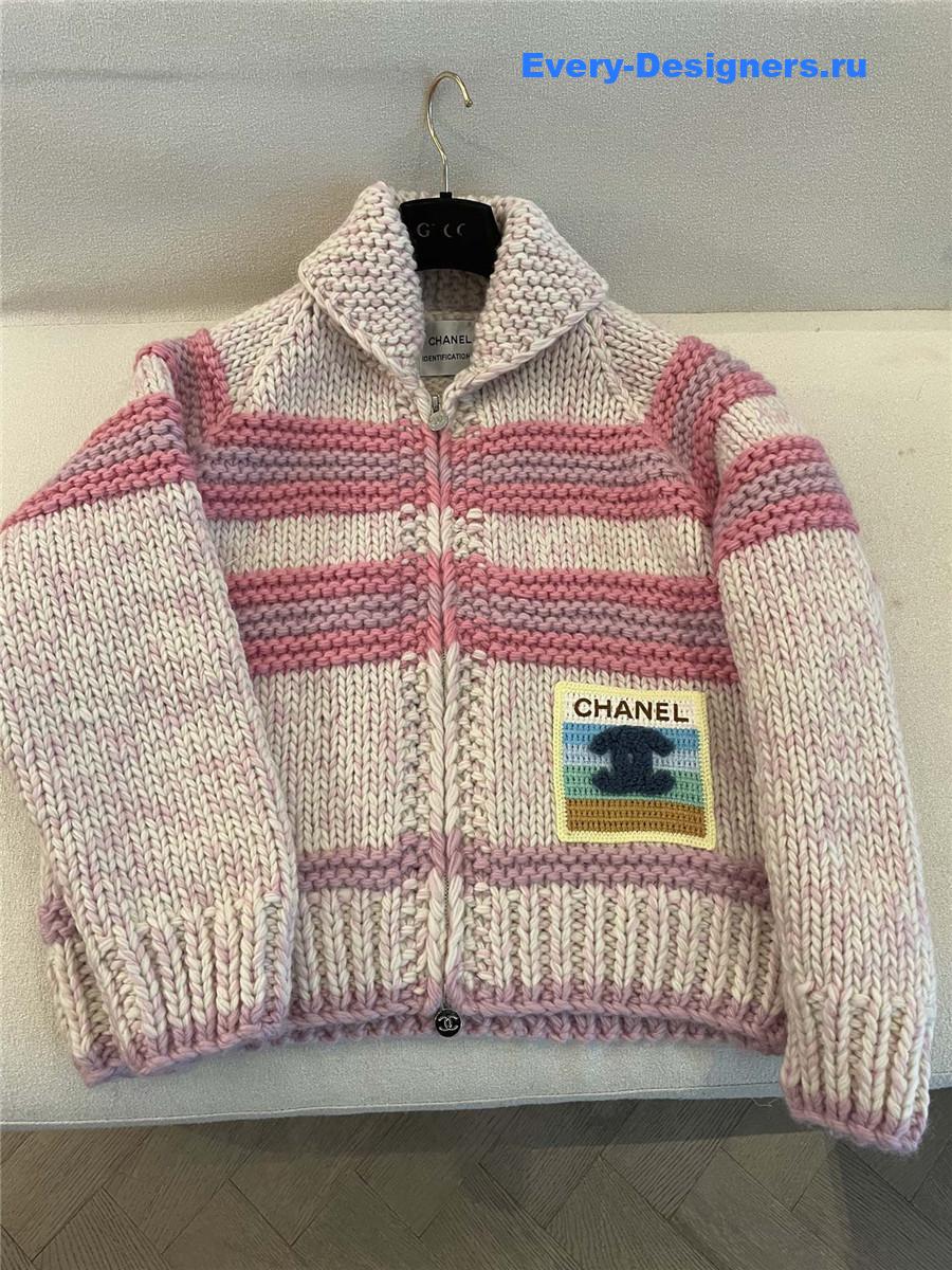 Ch**el women striped contrast knit cardigan in pink
