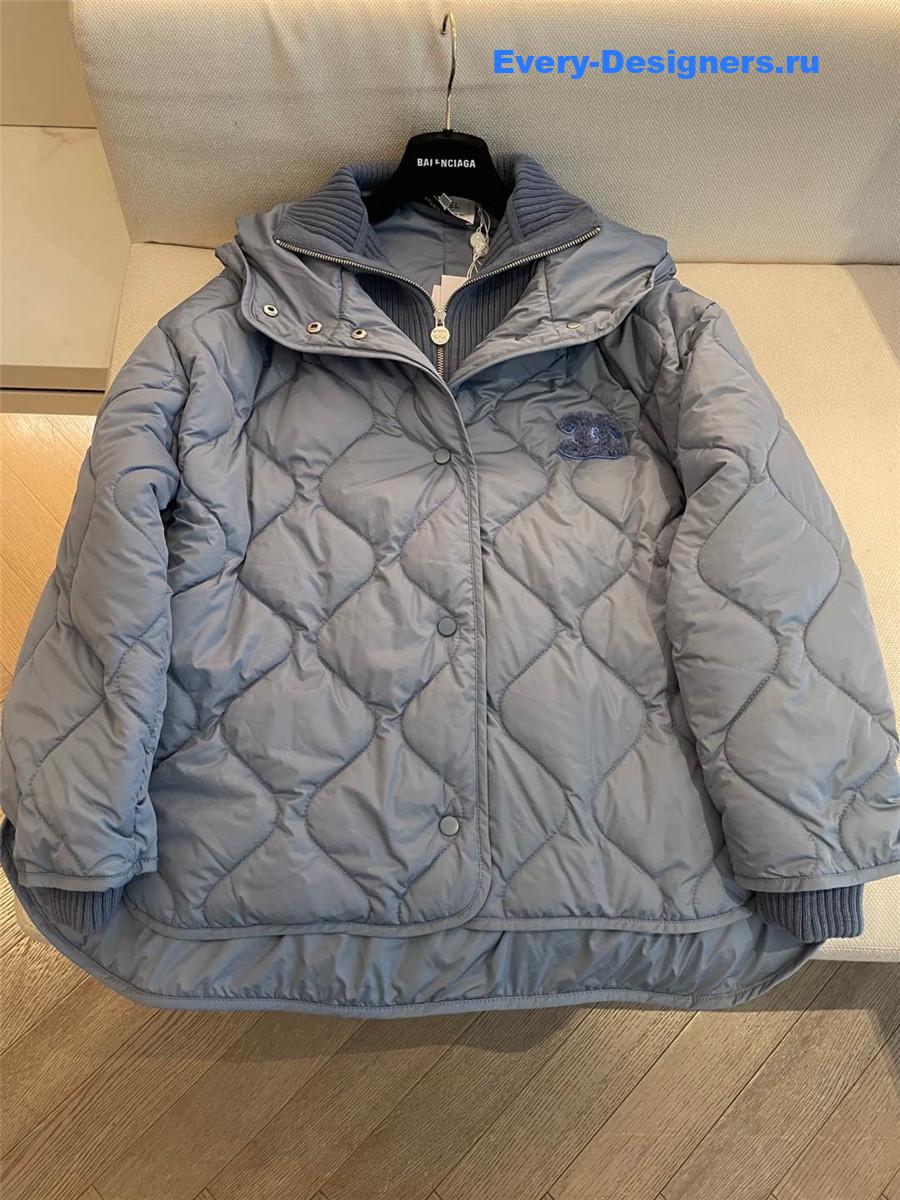 Ch**el knitted stand collar zipper cotton jacket blue