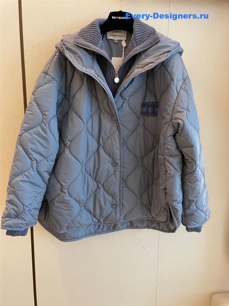 Ch**el knitted stand collar zipper cotton jacket blue