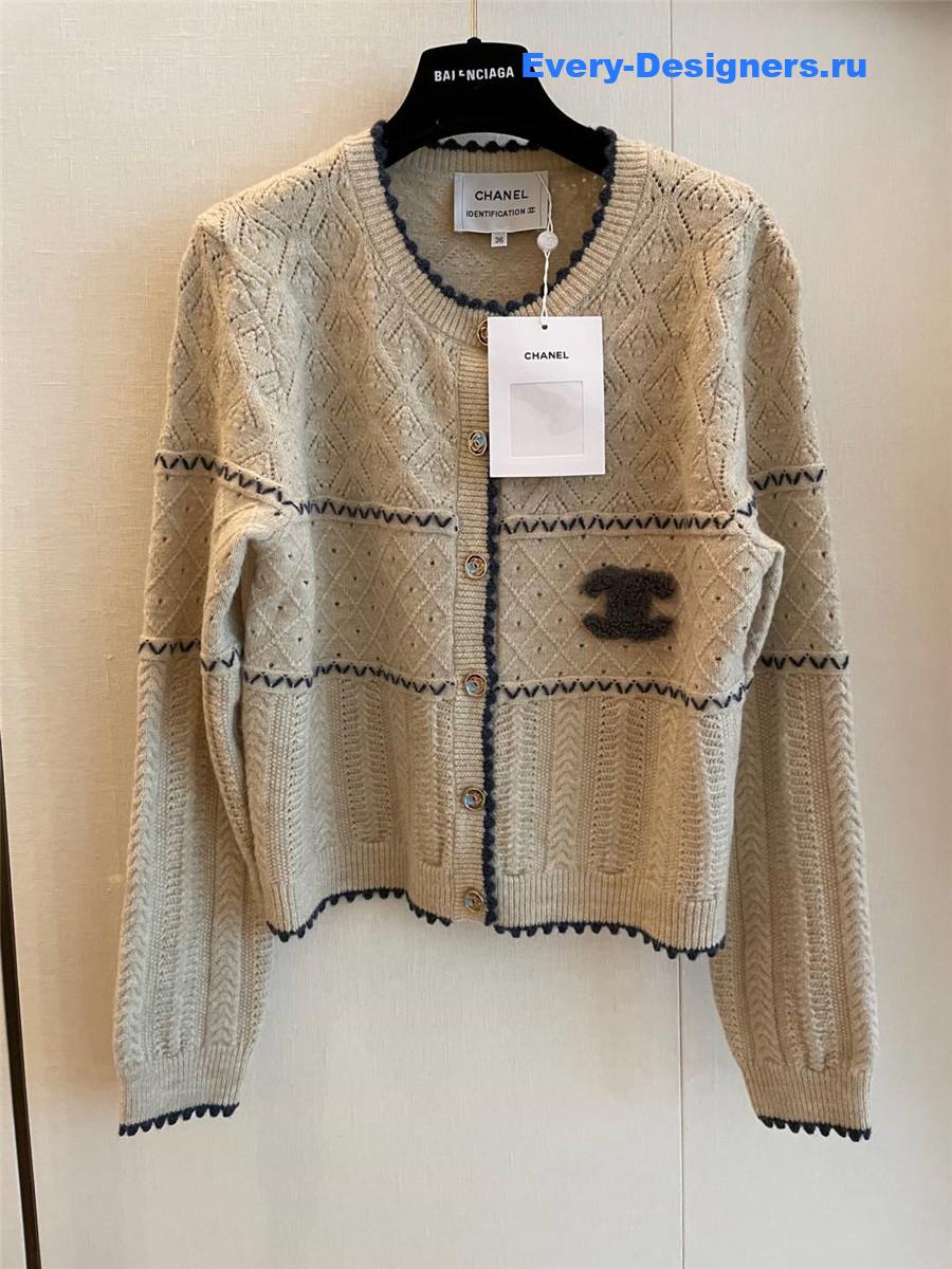 Ch**el crew neck knitted cardigan beige