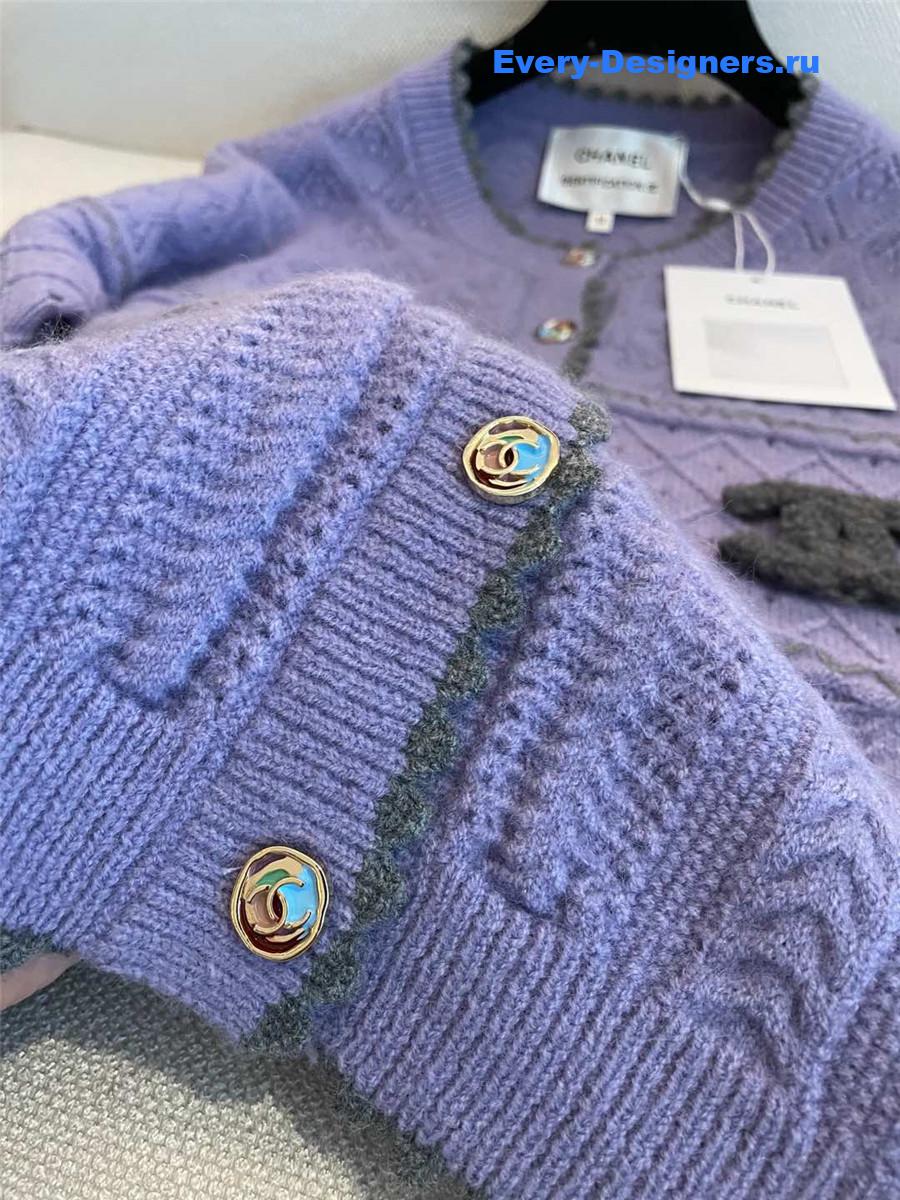 Ch**el crew neck knitted cardigan purple