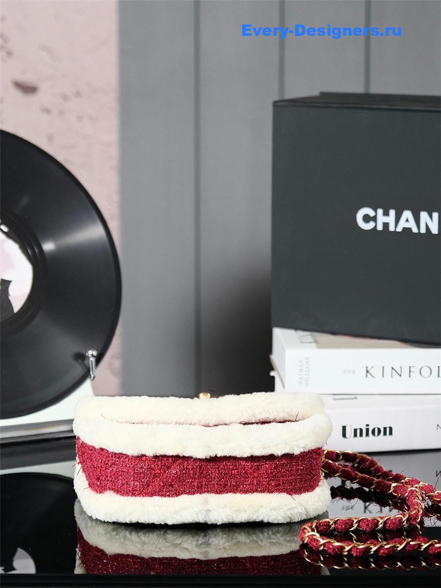 Ch**el tweed shearling shoulder bag burgundy