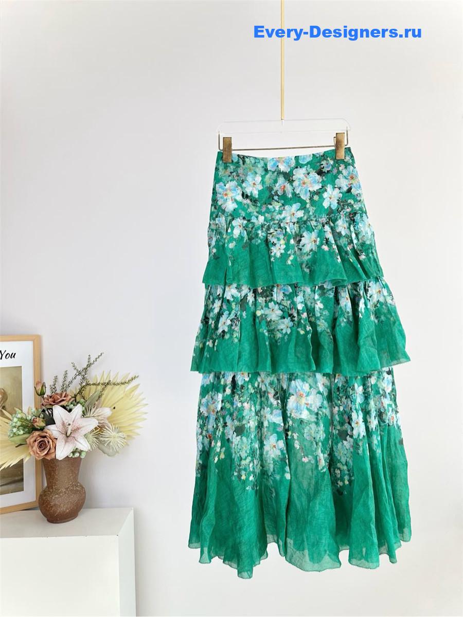 Zimm Everley Tiered Midi Skirt in Green