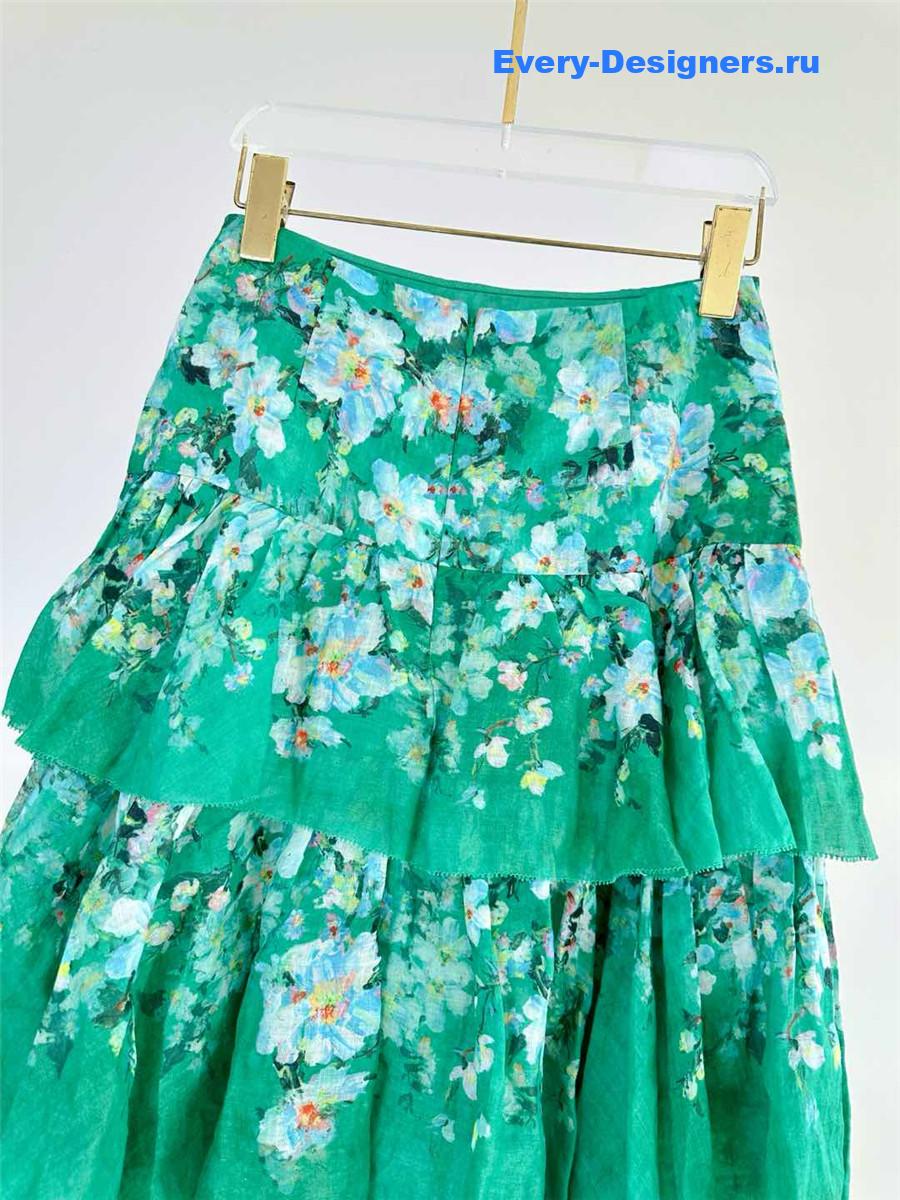 Zimm Everley Tiered Midi Skirt in Green