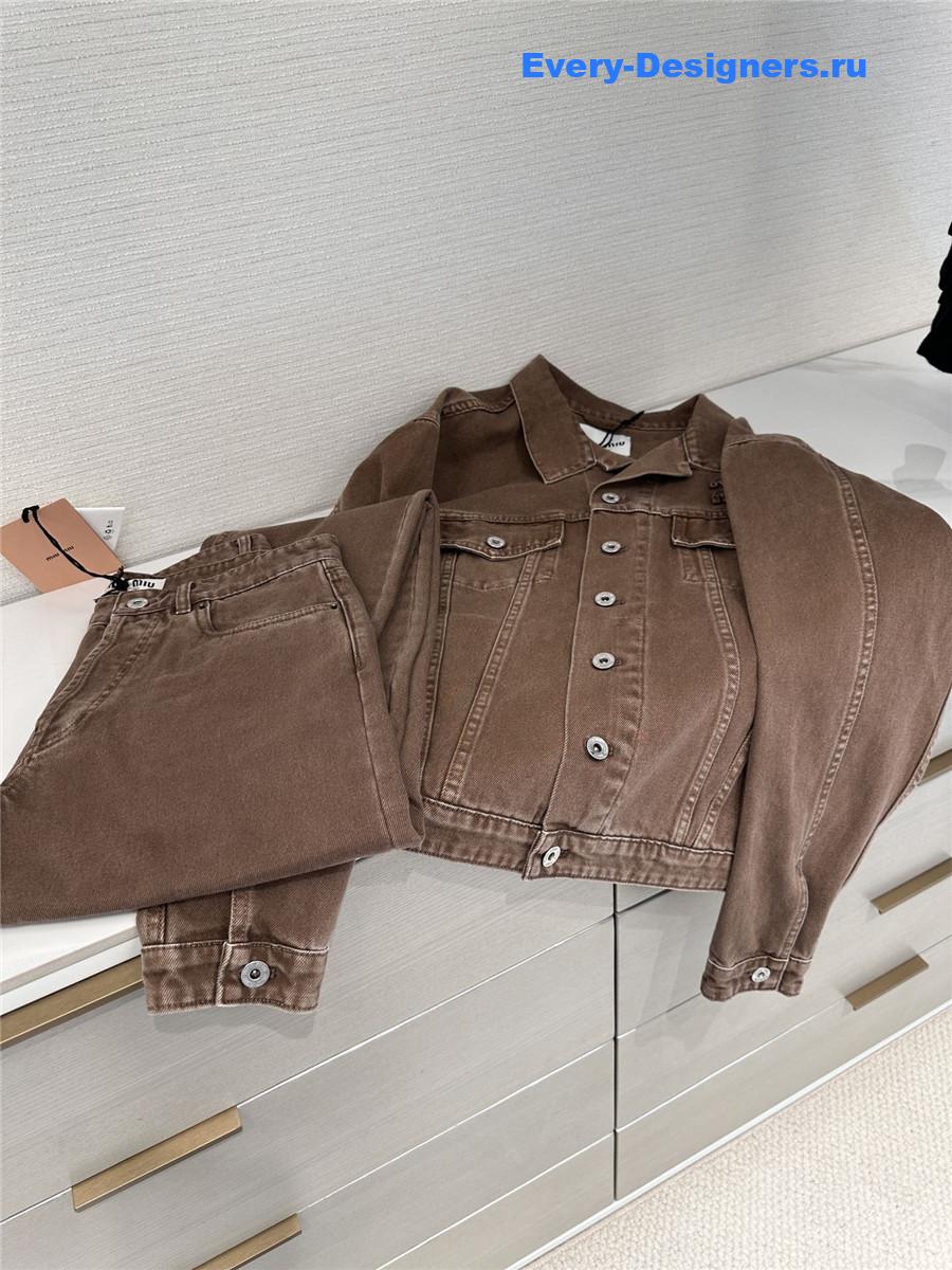 Miu Miu Brown Garment-Dyed Denim Blouson