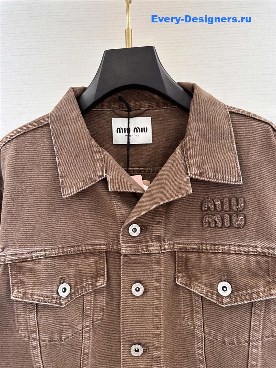 Miu Miu Brown Garment-Dyed Denim Blouson