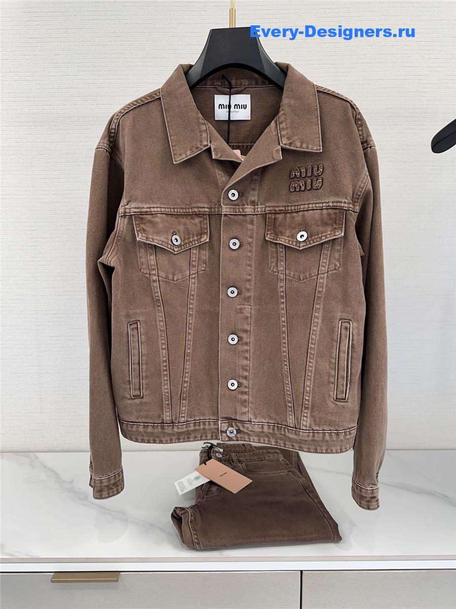 Miu Miu Brown Garment-Dyed Denim Blouson
