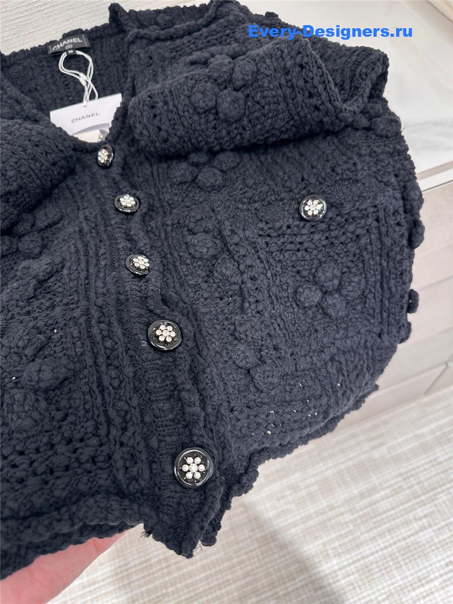 Ch**el black v-neck cutout cardigan